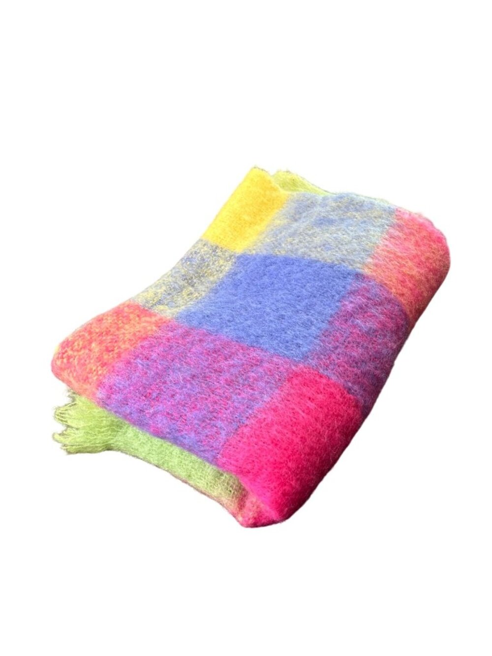 Foxford Throw Blanket Wool Mohair Plaid Colorful Fringe Made In Ireland 57x37